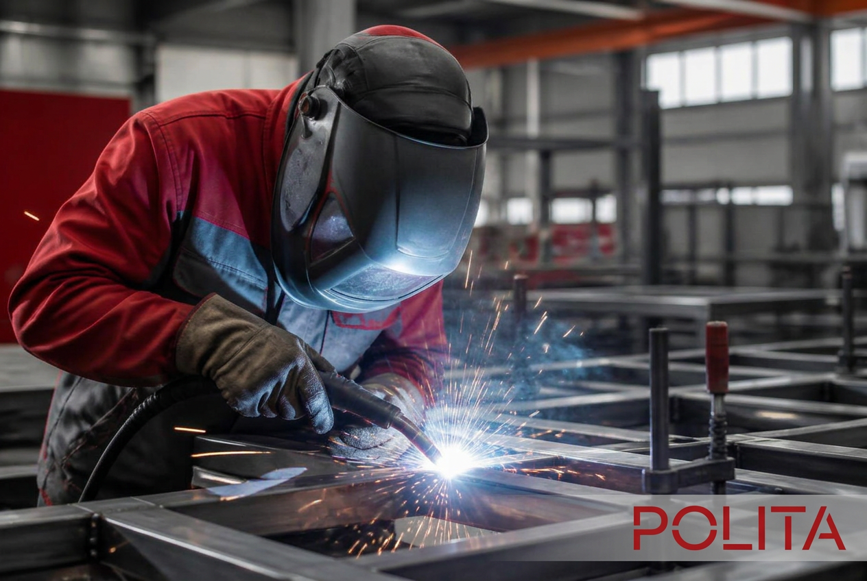 Schweisser bei der Arbeit an einer Metallkonstruktion